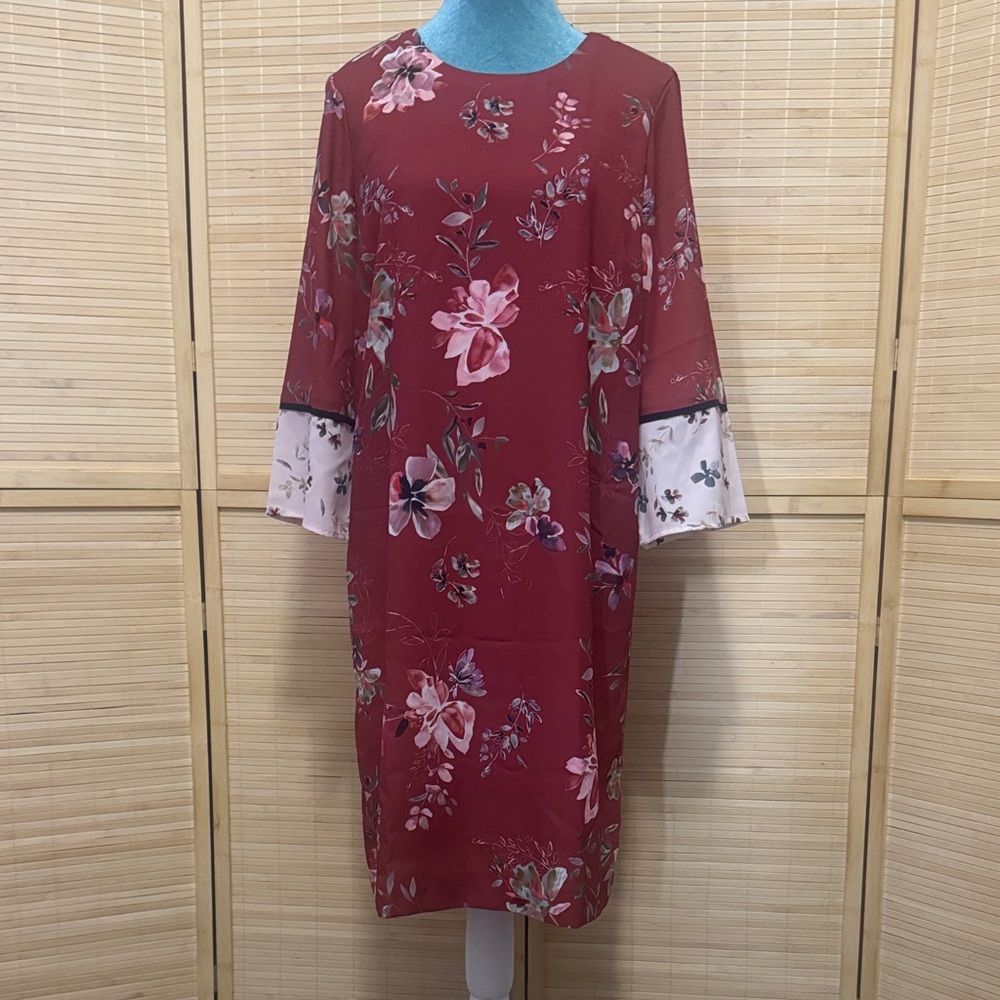 ❤️#25. J. Jill Burgundy Floral Long Sleeve Dress